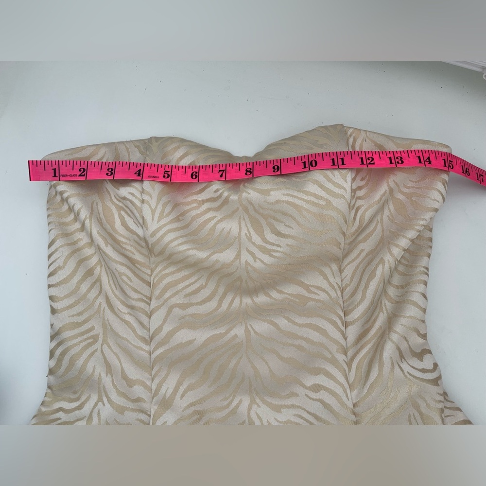 Y2K Jessica McClintock Champagne Gold Strapless Zebra Print Mini Dress Size 8 - Picture 5 of 6